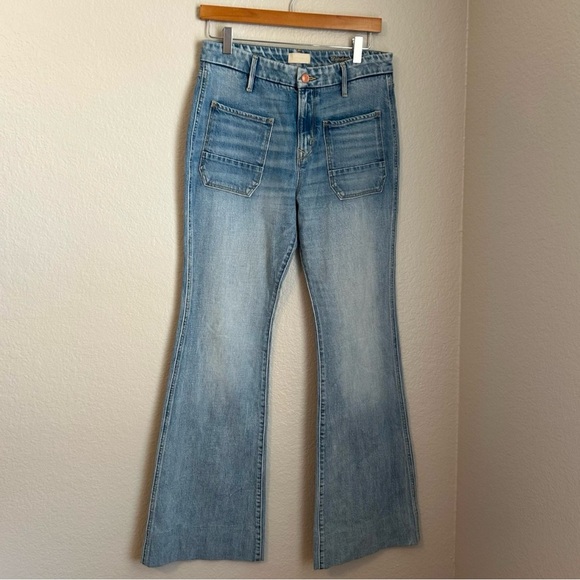 Porter Blue High Rise “The Wanderer Flare” with Sailor Patch Pockets, Size 28 - Picture 2 of 13